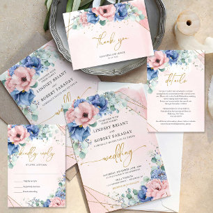 Trendy boho romantisch rosa goldfarbene Hochzeit RSVP Karte