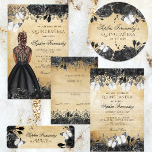 Vintage Prinzessin Black Butterfly Quinceañera Einladung