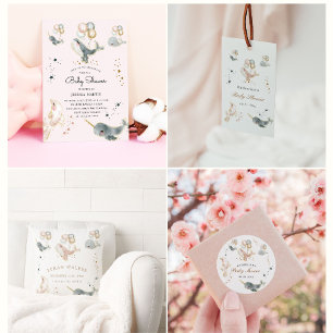 Invitation Baleines Magiques Et Étoiles Baby shower Virtuel