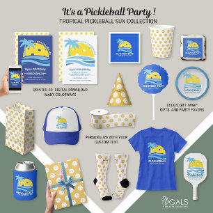 Tropical Palm Tree Beach Ocean Pickleball Party Einladung