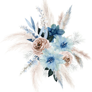 Invitation Boho Pink et Blue Peony Bouquet Wedding shower