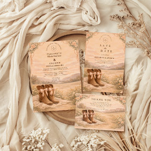 Cartons Réponse Mariage Bottes de Cowboy en Dentelle Occidentale