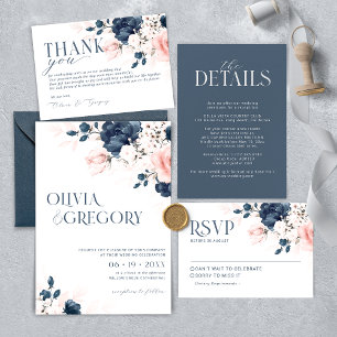 Invitation Navy Blue and Blush Pink Floral Bridal shower