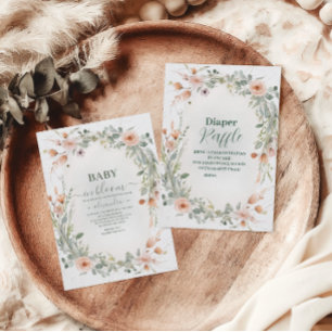 Elegantes Blush Floral Baby in Bloom Diapper Raffl Begleitkarte