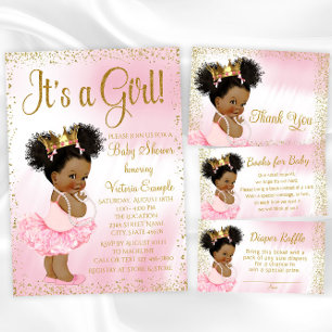 Pink Gold African American Princess Baby Dusche Einladung