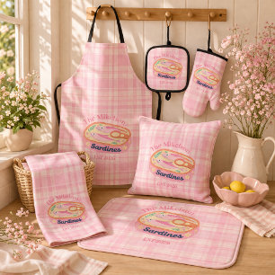 Tablier Sardines à carreaux roses personnalisées pour la f