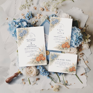 Botanische Blaue Rosen Hochzeit Dankeskarte