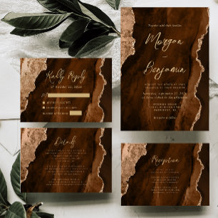 Braune Mocha-Gold-Achat-Hochzeitsdetails in Schrei Begleitkarte