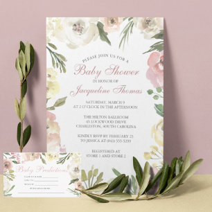 Invitation Élégant Blush rose ivoire Floral Baby Girl Douche