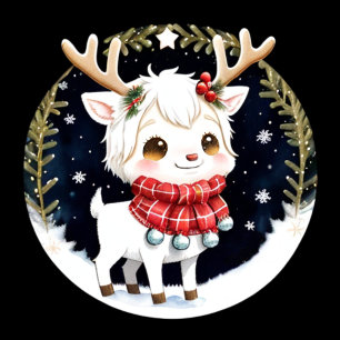 Weißer Rentier im Chibi-Stil Feiertagskarte