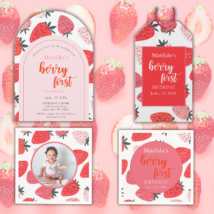 Berry First Strawberry Geburtstagsparty Rosa Pink Geschenkanhänger