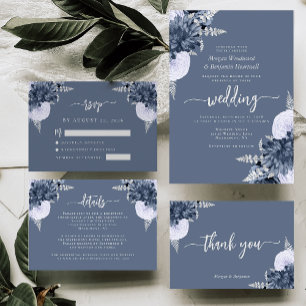 Carte D'accompagnement Réponse de mariage à l'écriture florale bleu pouss