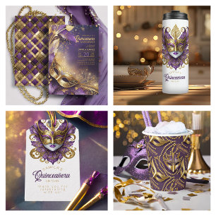 Invitation Quinceanera Masquerade Purple Gold ID1031