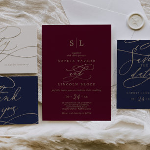 Invitation Mariage Monogramme Calligraphique Bourguignon Roma