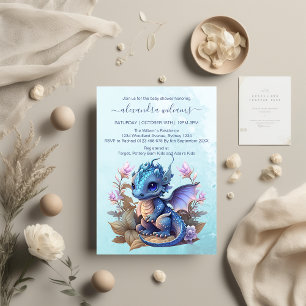 Niedliche Wasserfarbe Blue Dragon Baby Dusche All In One Einladung