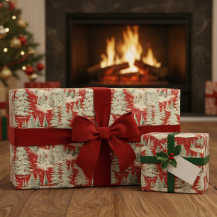 Retro Vintage Weihnachtslandschaft Geschenkpapier Set