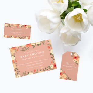 Invitation Baby shower Floral de Pêche Moderne