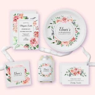 Elegantes Rosa Rose Floral 40. Geburtstag Party Einladung