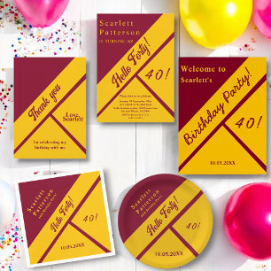 Eleganter Burgund und Gold Luxus 40. Geburtstag Pappteller