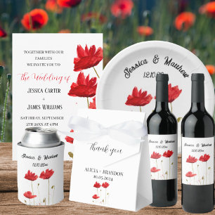 Red Poppies Watercolor Rustikale Hochzeit Einladung