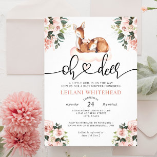 Carte Oh Deer Botanique Baby shower Floral Aquarelle