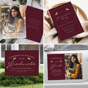 Invitation 2025 Classic Bourgogne Gold Border Graduation Part