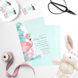 Flamingo & Palm Blätter Watercolor Babydusche Einladung