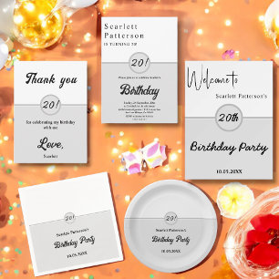 Eleganter Chic Black and White Gray 20. Geburtstag Einladung