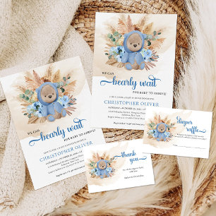 Boho Teddy Bär mit einem Pampasgras-Sweatshirt Einladung