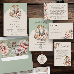 Rustic Boho Western Boots Floral Quinceanera Einladung