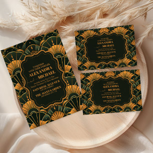 Art Deco Wedding Diamond Gold und Green Save The Date