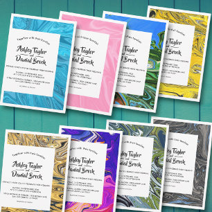 Moderne Minimal Black Gold Abstrakt Paint Wedding Einladung