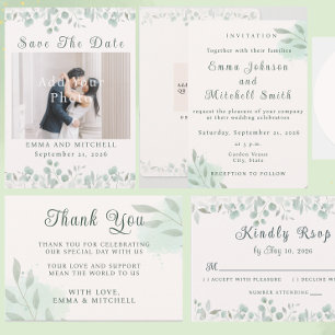 Einfache Botanische Minimalistische Hochzeit in Sa RSVP Karte