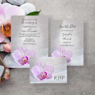 Rosa Orchid und Bridal Veil Wedding RSVP Card