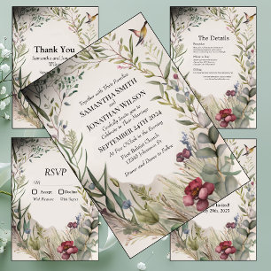 Invitation BOHO Bague de fleurs et branches Répétition Mariag