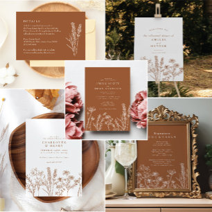 Boho Fleur sauvage Olive Green Faire-part de maria