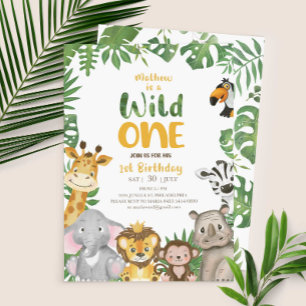 Invitation Wild One Safari Jungle premier anniversaire noir