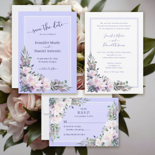 Invitation Tout En Un Peony Garden Periwinkle All in One Wedding Inviter