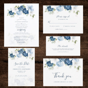 Dusty Blue Botanical Wedding Einladung