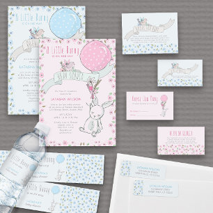 Invitation Petit lapin avec Balloon mignon fille Baby shower