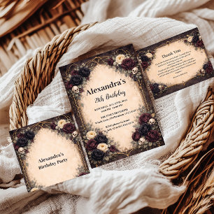 Invitation Célébration d'anniversaire florale de crâne gothiq