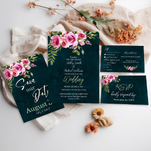 Cartons Réponse Classic Emerald Vert Floral Dark Moody Mariage