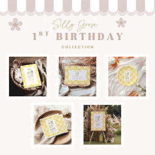 Dummer Gans 1. Geburtstag Gelb Gingham Dankeskarte