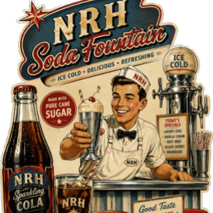 NRH Soda Fountain Vintage 1950er Herren Vorder- un T-Shirt