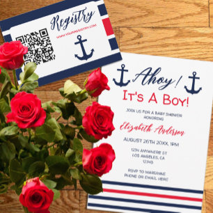 Invitation Ahoy C'est un garçon ! Baby shower nautique