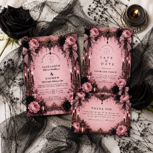 Romantische Pink-Gotische Hochzeit Einladung