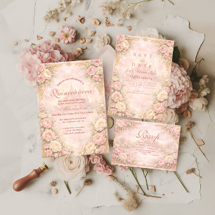 Invitation Douce Rose Pâle Jardin Quinceañera