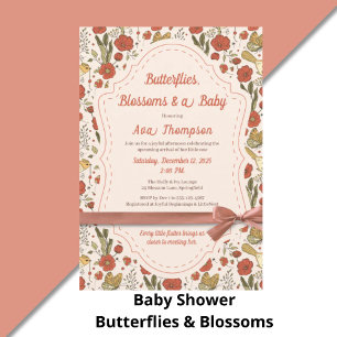 Invitation Baby shower   Papillons et fleurs poétiques Floral
