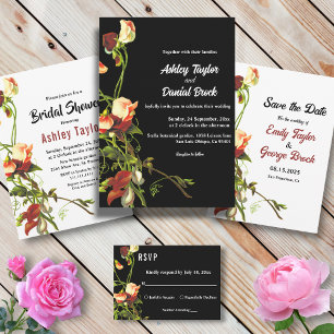 Invitation Boho Green Bourgogne Rose Black Floral Mariage