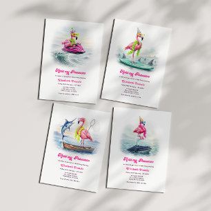 Lustiger Prosecco-Flamingo-Strand-Junggesellinnena Einladung